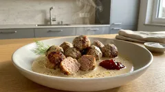 Köttbullar wie in Schweden: saftige Hackbällchen in Rahmsauce mit Preiselbeeren