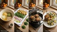 Veggie-Frikadellen-Spieße mit Kartoffel-Bohnen-Salat – saftig, knusprig, alltagstauglich