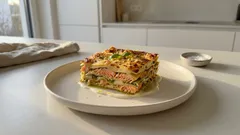 Lachs-Lasagne mit Basilikum-Pesto: cremig, zitronig und in 20 Minuten im Ofen
